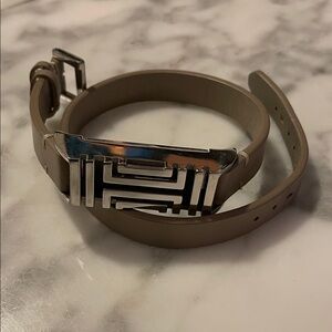 Tory Burch Silver Geometric face and French Gray Leather band Fitbit Bracelet